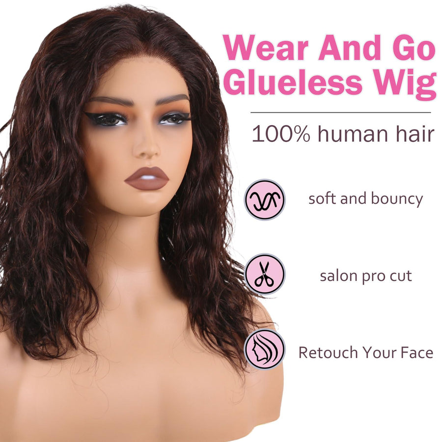 ManeMajesty 16 Inch Water Wave 13x4 Lace Front Glueless Wear and Go Human Hair Wig - FT-1862-N - B0F28JXJSJ