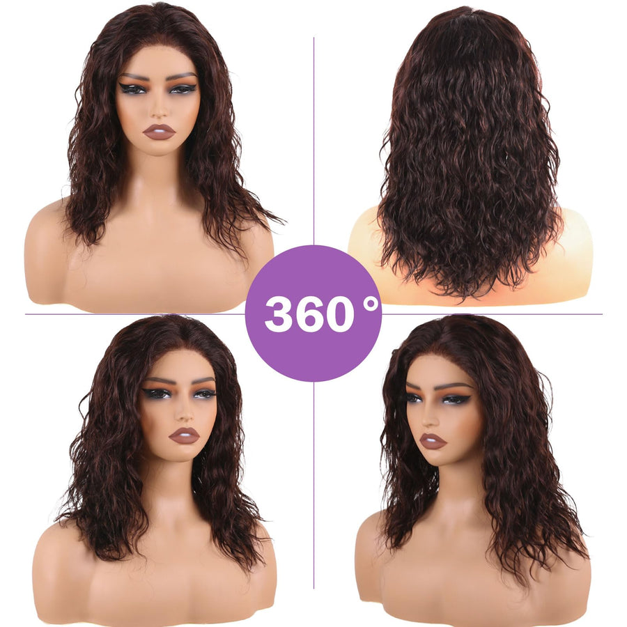 ManeMajesty 16 Inch Water Wave 13x4 Lace Front Glueless Wear and Go Human Hair Wig - FT-1862-N - B0F28JXJSJ