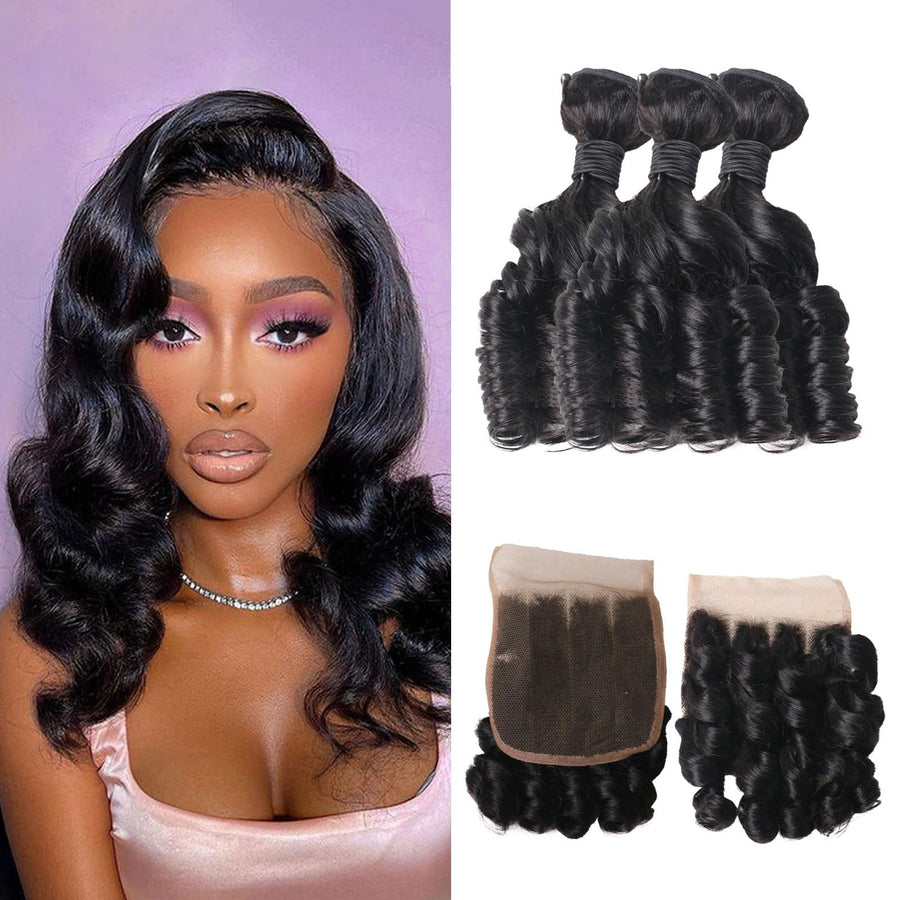 ManeMajesty Curly Brazilian Human Hair Bundles - 1C-18"*3+C - B0F7LP53R5