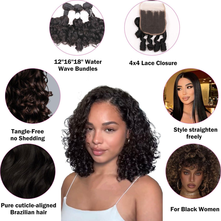 ManeMajesty Curly Brazilian Human Hair Bundles - 1C-18"*3+C - B0F7LP53R5