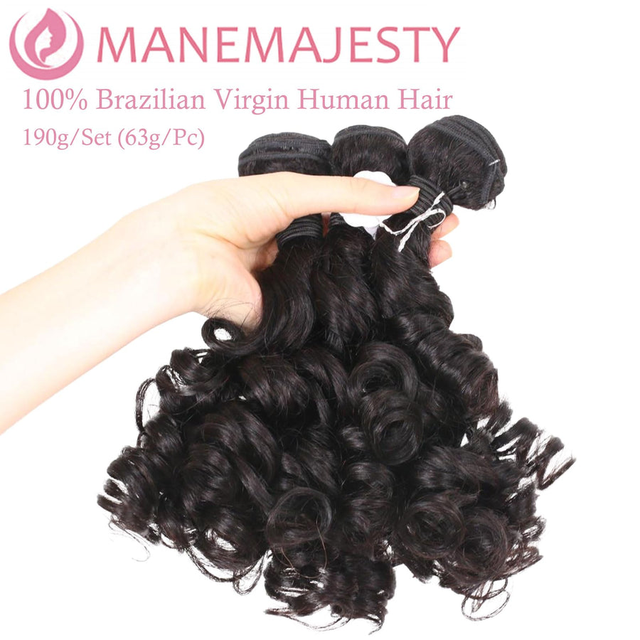 ManeMajesty Curly Brazilian Human Hair Bundles - 1C-12"*3+C - B0F7LPWN69