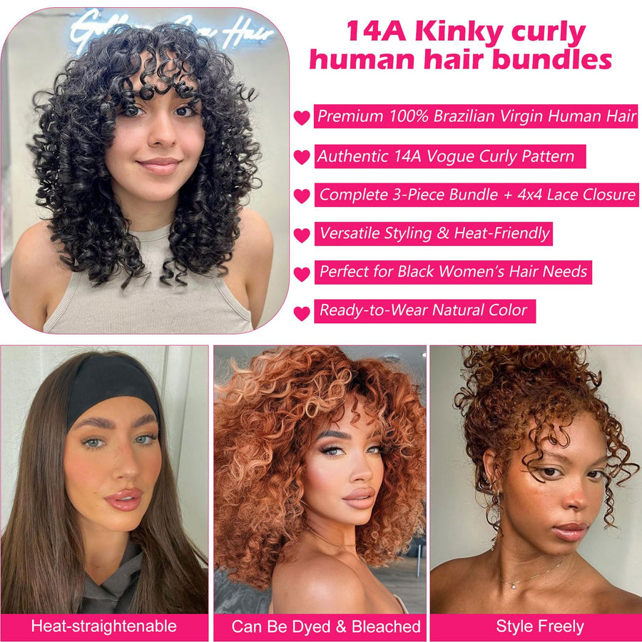 ManeMajesty Curly Brazilian Human Hair Bundles - 1C-12"*3+C - B0F7LPWN69