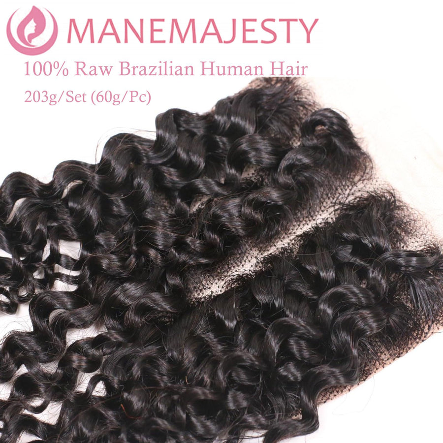 ManeMajesty Kinky Curly Brazilian Human Hair Bundles - KC-12"*3+C - B0F7LPX99W