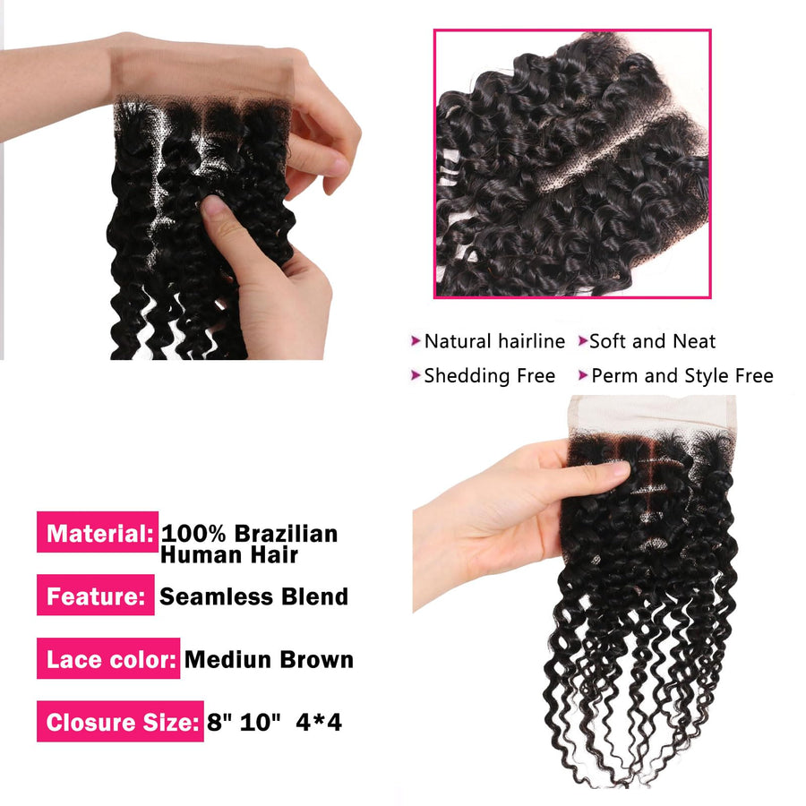 ManeMajesty Kinky Curly Brazilian Human Hair Bundles - KC-12"*3+C - B0F7LPX99W