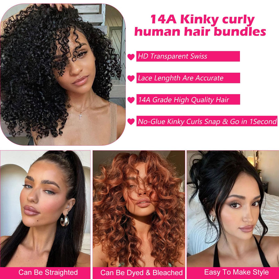 ManeMajesty Kinky Curly Brazilian Human Hair Bundles - KC-12"*3+C - B0F7LPX99W