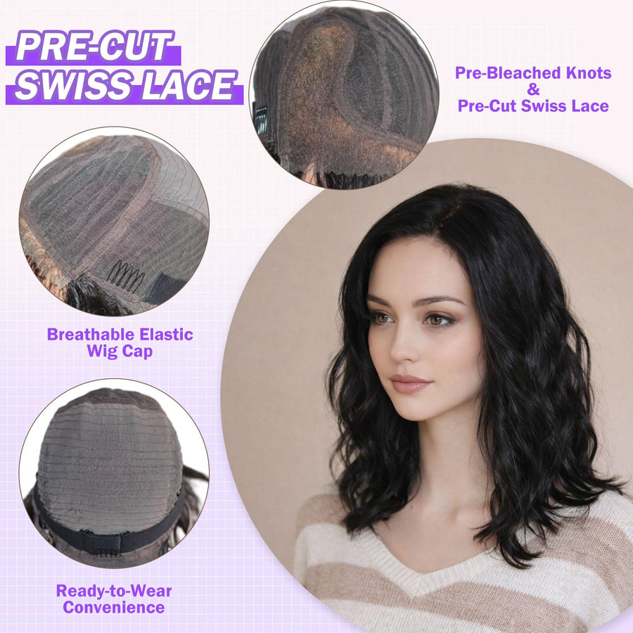ManeMajesty 16 Inch Body Wave Lace Front Glueless Human Hair Wig - FT-2690 - B0F9TC62BJ