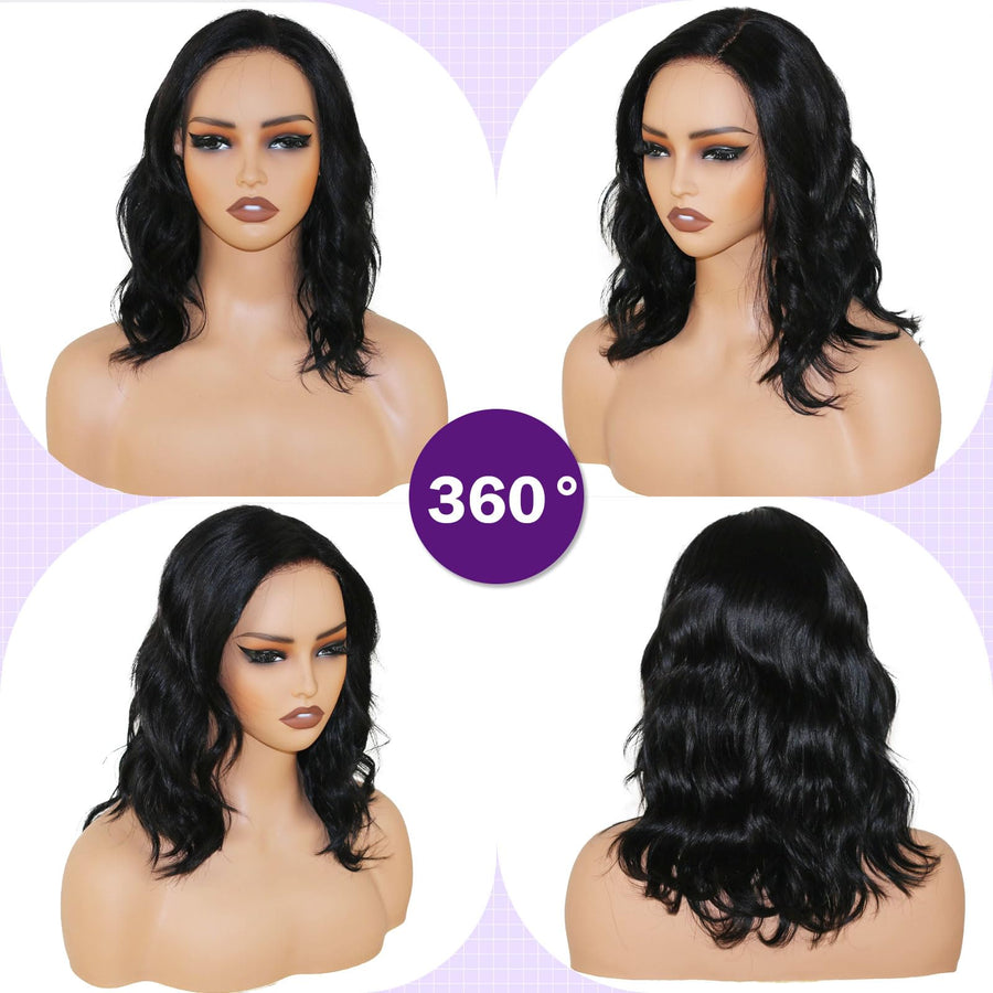 ManeMajesty 16 Inch Body Wave Lace Front Glueless Human Hair Wig - FT-2690 - B0F9TC62BJ