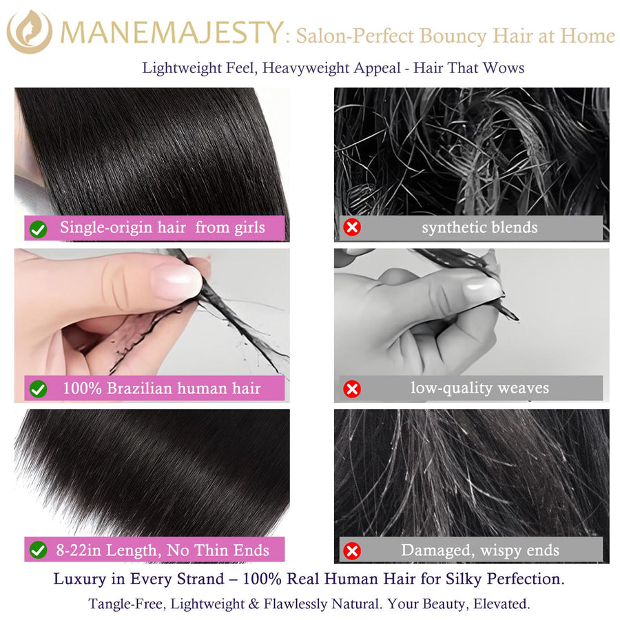 ManeMajesty Straight Brazilian Human Hair Bundles - Glossy-STRAIGHT-22 - B0F9W3Y8GR