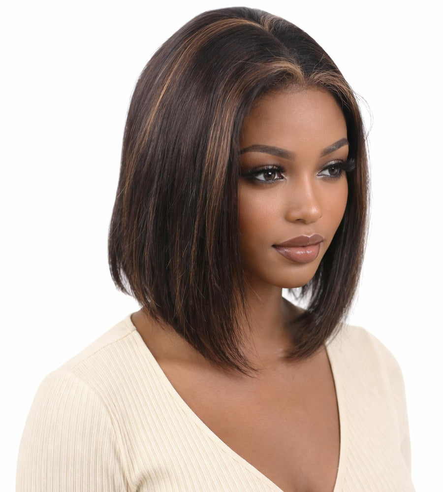ManeMajesty 12 Inch Full Lace Bob Glueless Human Hair Wig - FT-1710MM-FS1B/30 - B0FFT2GWXG