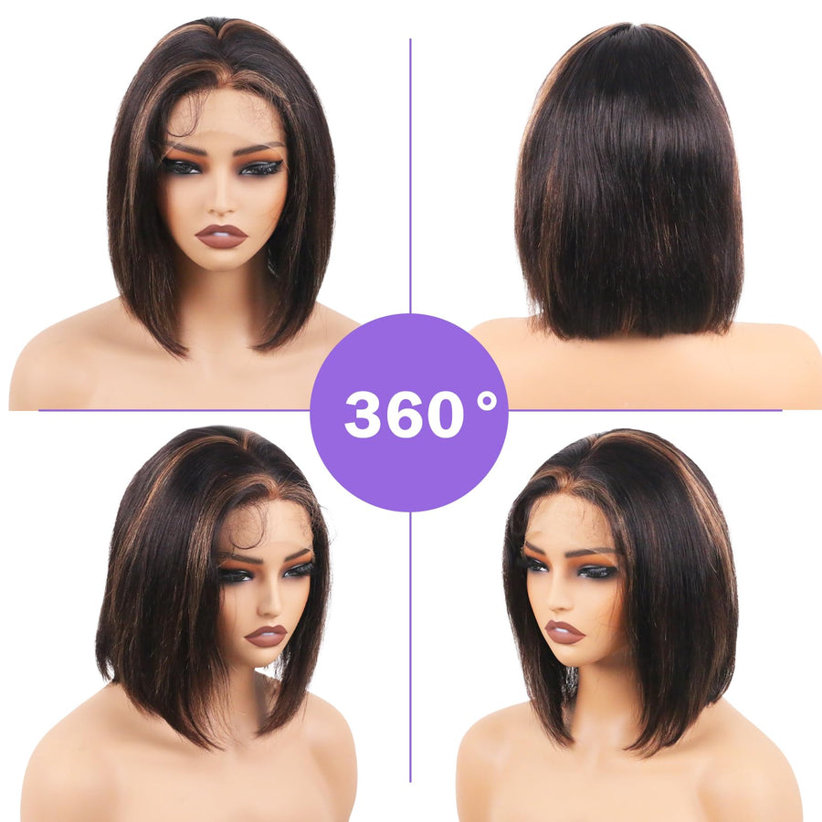 ManeMajesty 12 Inch Full Lace Bob Glueless Human Hair Wig - FT-1710MM-FS1B/30 - B0FFT2GWXG