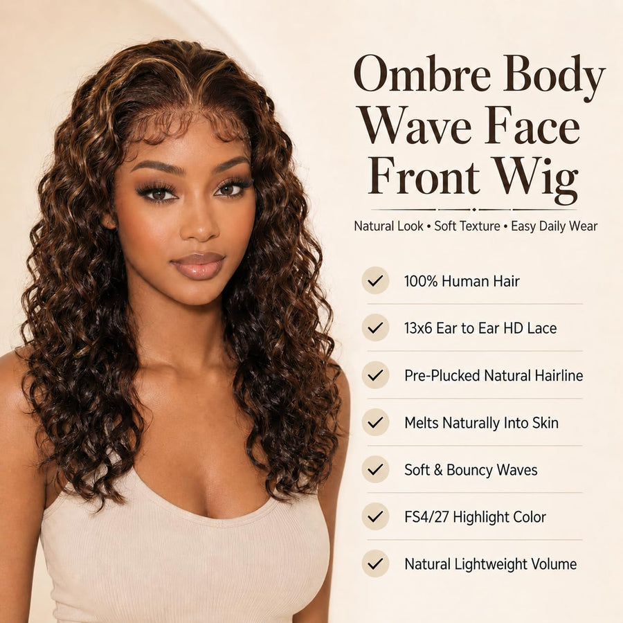 ManeMajesty Body Wave 13x6 Lace Front Glueless Human Hair Wig - FT-2072-FS4/27 - B0FFT669NL
