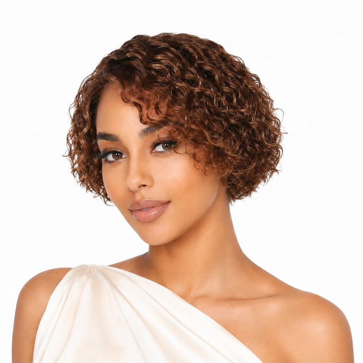 ManeMajesty 8 Inch Deep Curly Lace Front Bob Glueless Wear and Go Human Hair Wig