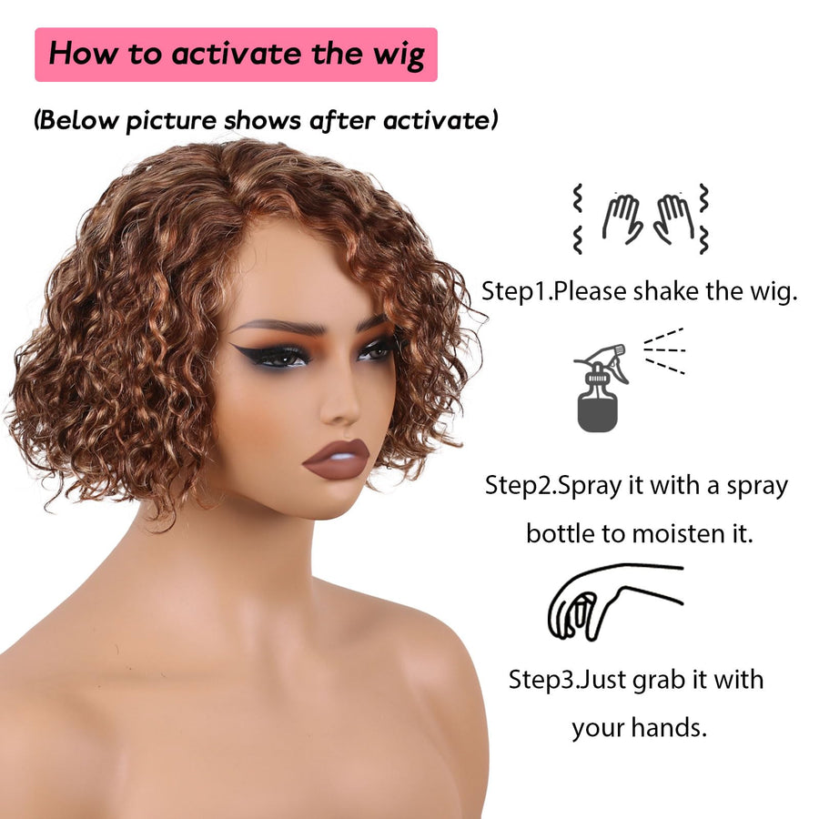 ManeMajesty 8 Inch Deep Curly Lace Front Bob Glueless Wear and Go Human Hair Wig - FT-1930-F27/4/30 - B0FLXSYRP7