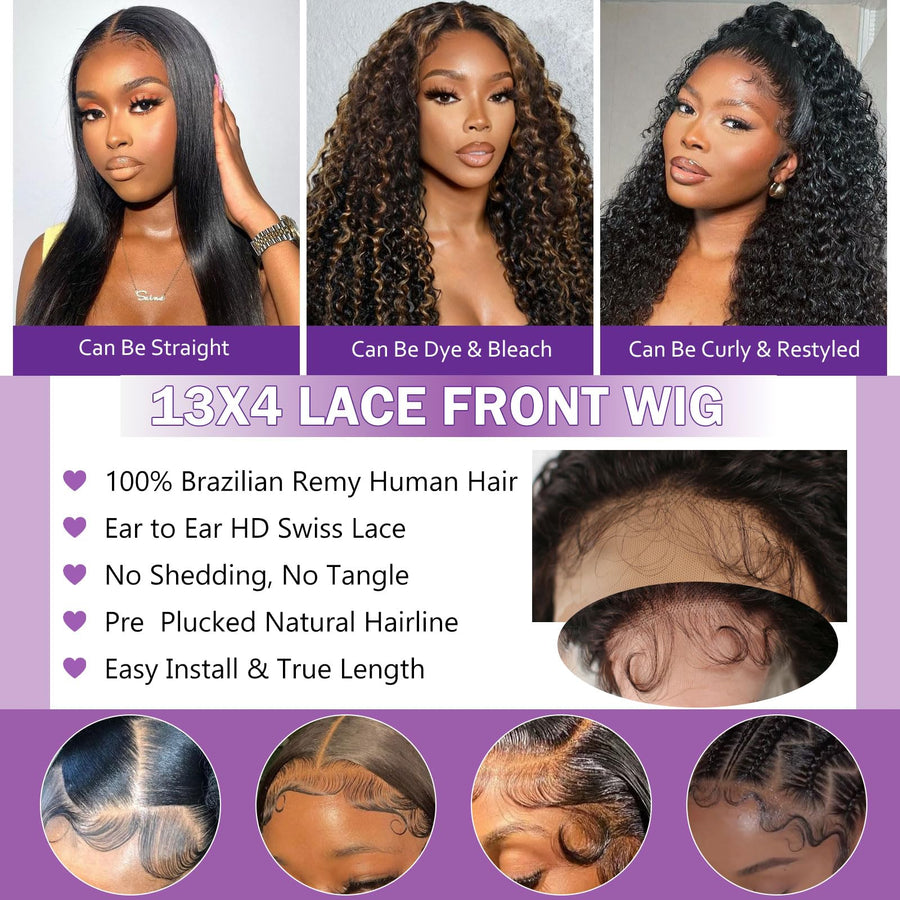 ManeMajesty Kinky Curly 13x4 Lace Front Glueless Human Hair Wig - FT-2326J - B0G5NZ8VP6